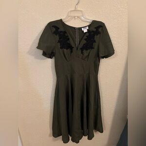 Unique Vintage Olive and Black Midi Dress Classy 1930s Vibe, Size M
